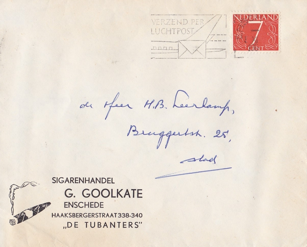 Goolkate G. Sigarenhandel Enschede ENVELOP anno 1960 M Goolkate G. Sigarenhandel Enschede ENVELOP anno 1960 M