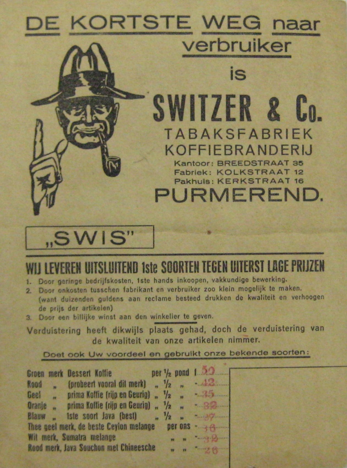 Switzer en Co - Purmerend PRIJSLIJST M Switzer en Co - Purmerend PRIJSLIJST M