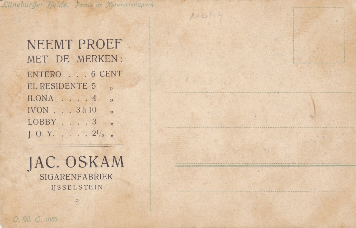 Oskam Jac. Sigarenfabriek - IJsselstein BRIEFKAART  M