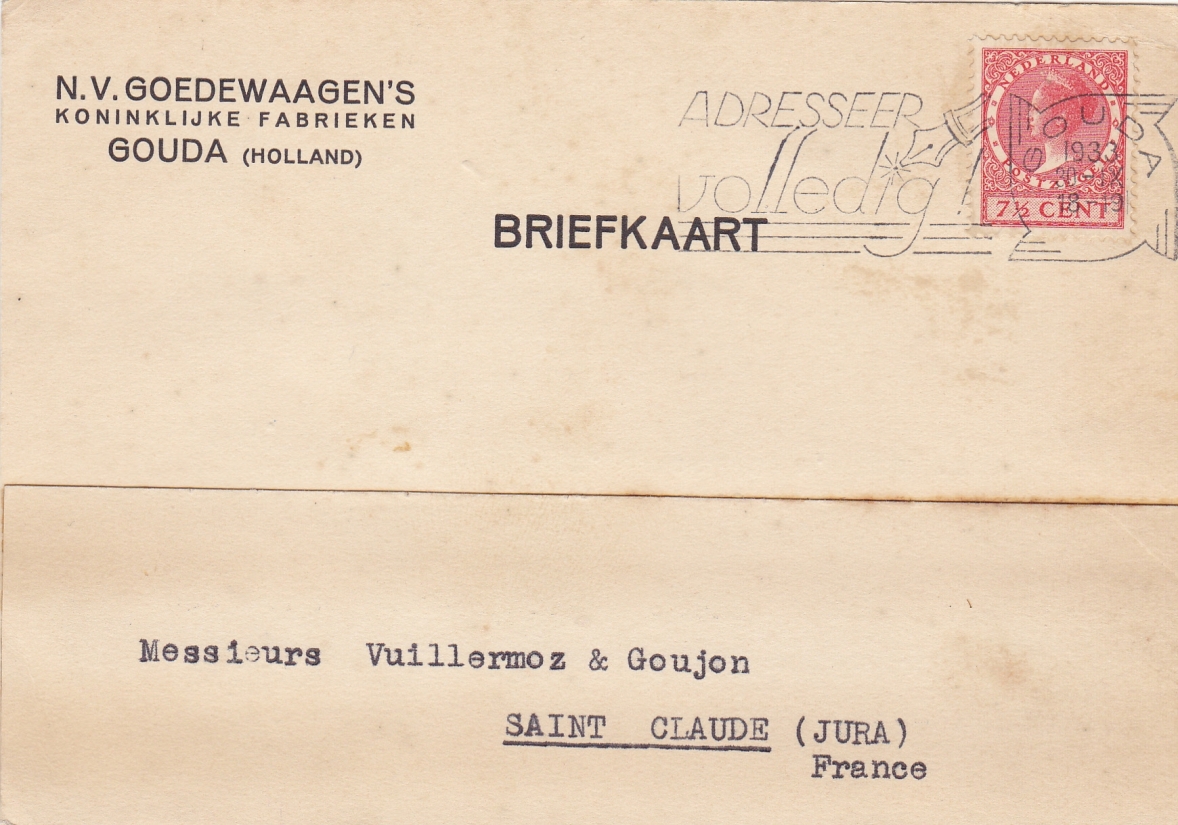 Goedewaagen N.V. - Gouda anno 1933 BRIEFKAART M Goedewaagen N.V. - Gouda anno 1933 BRIEFKAART M