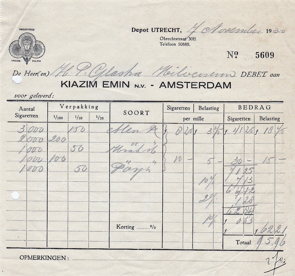 Kiazim Emin N.V., Amsterdam-Utrecht, anno 7-oct-1930, M Kiazim Emin N.V., Amsterdam-Utrecht, anno 7-oct-1930, M