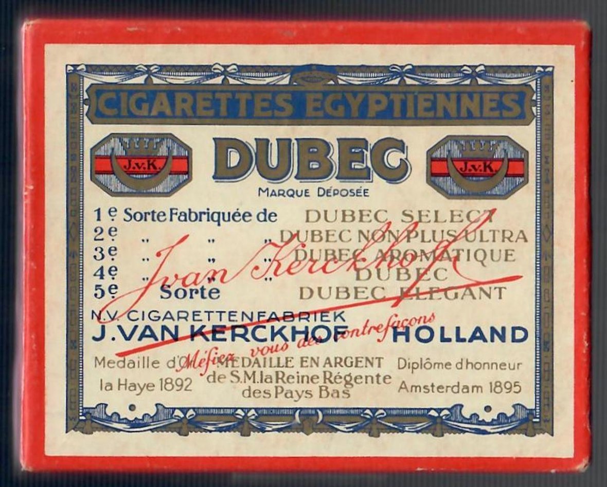 Dubec 4e sorte -doosje met 20 sigaretten ƒ 1,10 L Dubec 4e sorte -doosje met 20 sigaretten ƒ 1,10 L