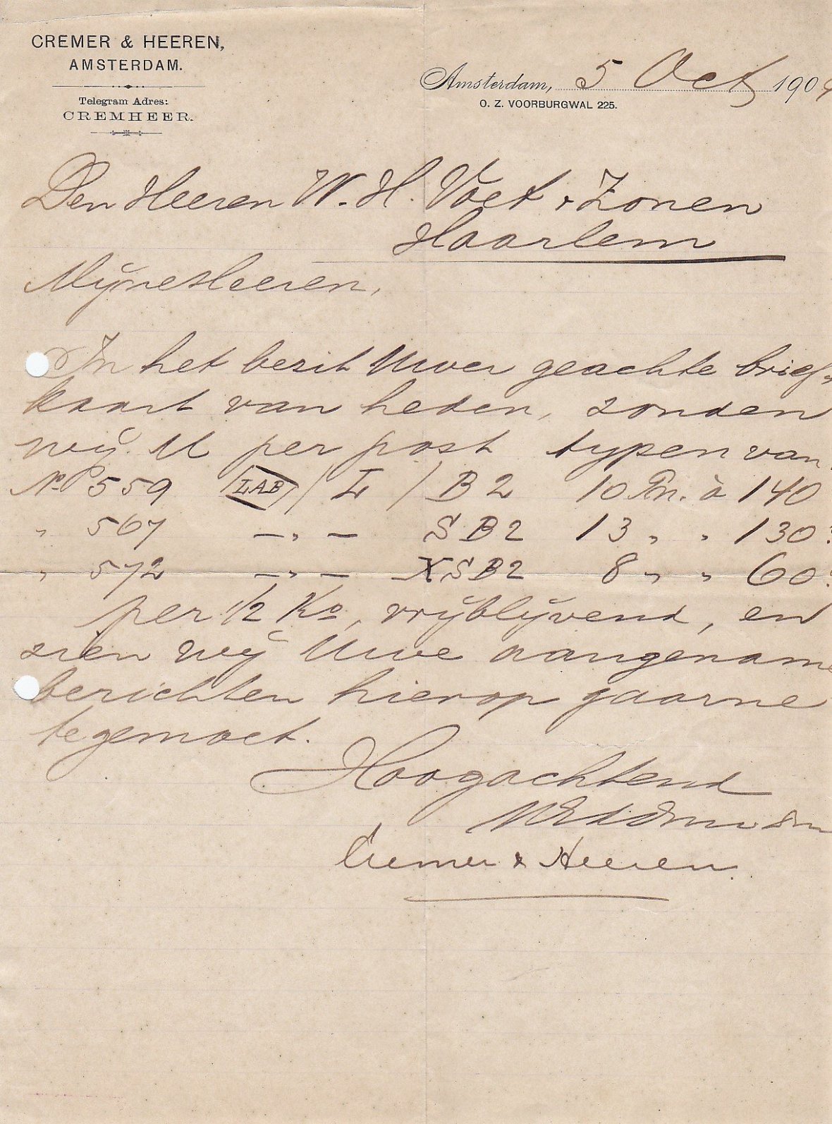 Cremer en Heeren, Amsterdam, anno 5-oct-1904 M Cremer en Heeren, Amsterdam, anno 5-oct-1904 M