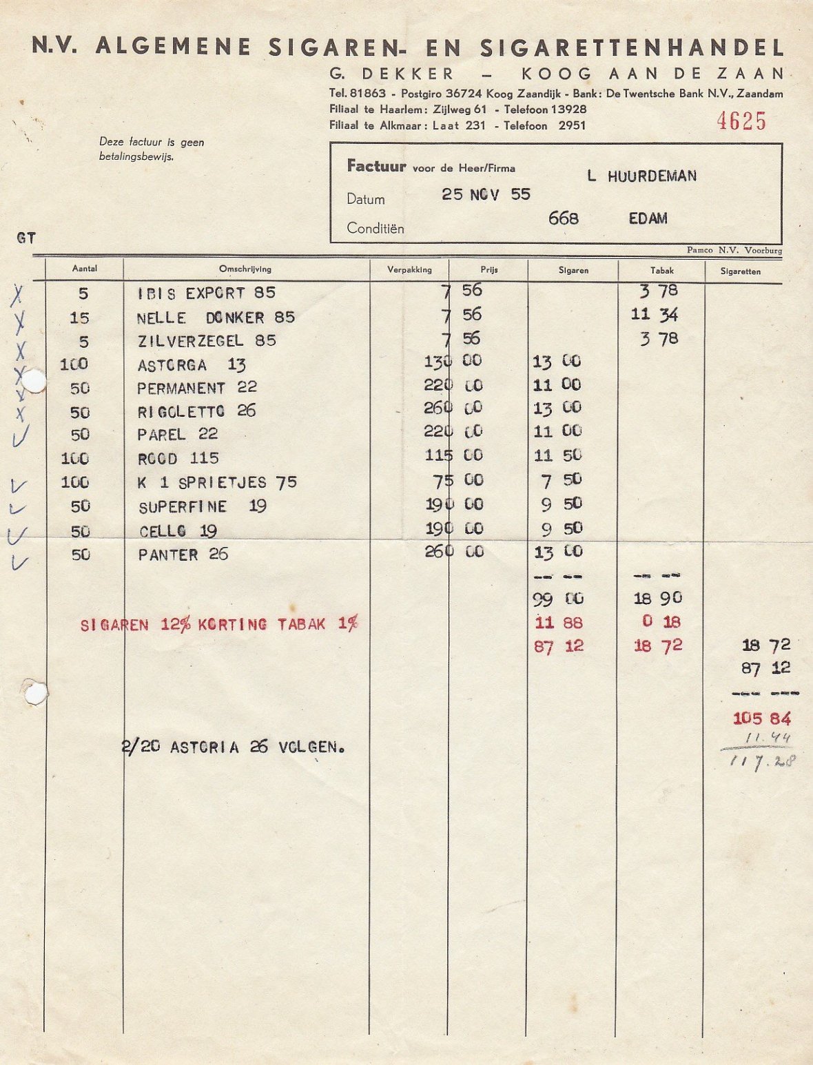 Dekker G. Algemene Sigaren en Sigarettenhandel, Koog aan de Zaan, anno 25-nov-1955 M Dekker G. Algemene Sigaren en Sigarettenhandel, Koog aan de Zaan, anno 25-nov-1955 M