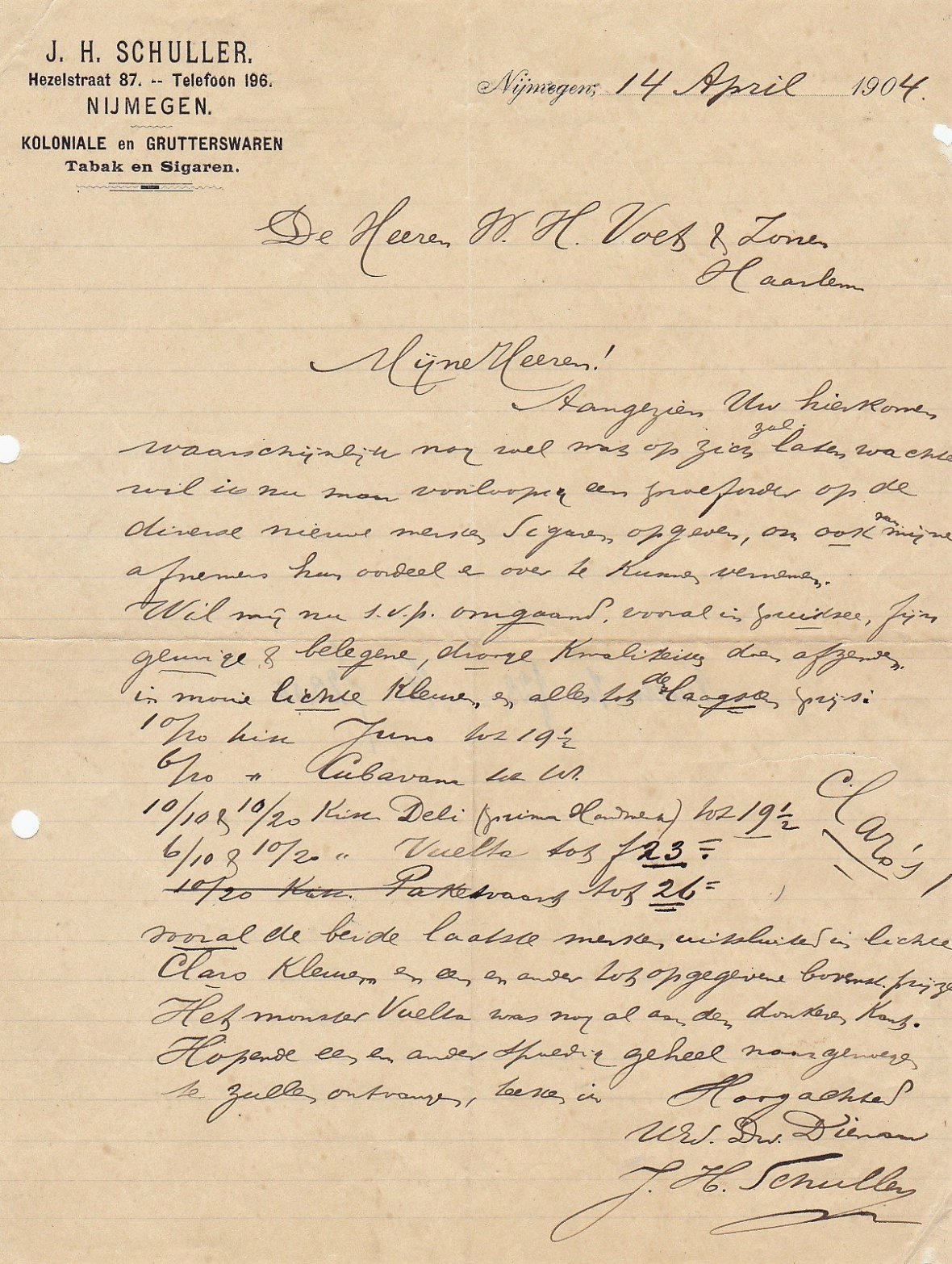 Schuller J.H., Nijmegen, anno 14-April-1904  M