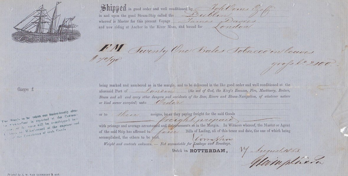 Rotterdam naar Londen anno 1863 VRACHTBRIEF M Rotterdam naar Londen anno 1863 VRACHTBRIEF M