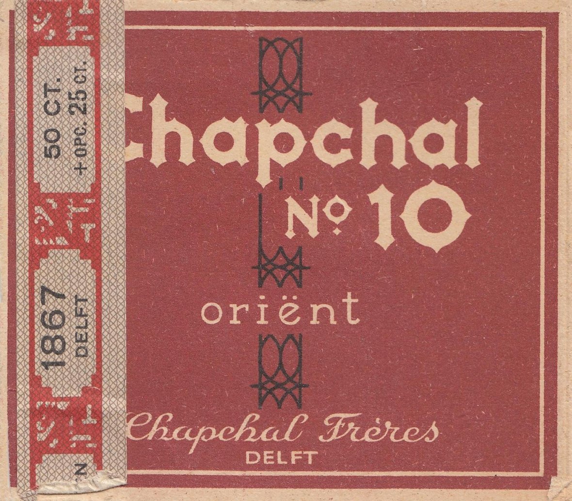 No 10 - 20 sigaretten 50 ct + opc 25 ct banderol 1867 F No 10 - 20 sigaretten 50 ct + opc 25 ct banderol 1867 F