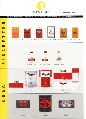 Reemtsma Assortimentkaart 1992 R Reemtsma Assortimentkaart 1992 R