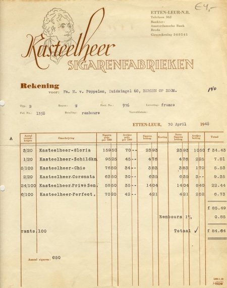 Kasteelheer Sigarenfabrieken - Etten Leur 30-04-1948  M