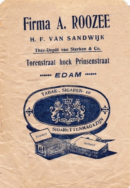 Roozee A. Tabak-Sigaren en Sigaretten magazijn - Edam  L
