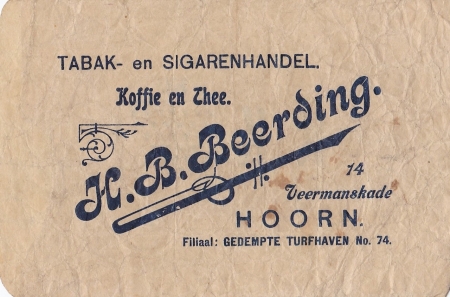 Beerding H.B. Tabak en Sigarenhandel - Hoorn SIGARENZAKJE voorzijde M Beerding H.B. Tabak en Sigarenhandel - Hoorn SIGARENZAKJE voorzijde M