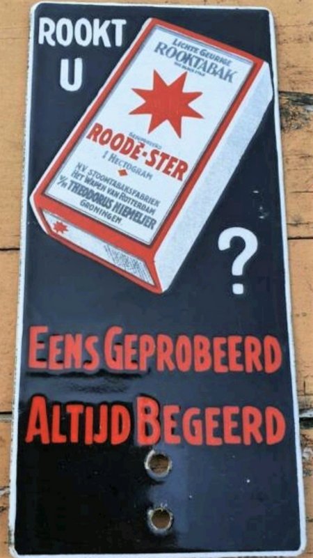 Th. Niemeyer - Groningen - Roode Ster, tabak, emaillebord Th. Niemeyer - Groningen - Roode Ster, tabak, emaillebord