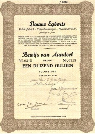 Douwe Egberts, Tabaksfabriek, Joure, anno 1946, AANDEEL MP Douwe Egberts, Tabaksfabriek, Joure, anno 1946, AANDEEL MP