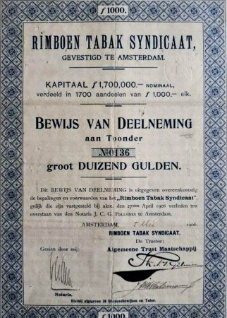 Rimboen Tabak Syndicaat, Amsterdam, anno 1906, AANDEEL, MP Rimboen Tabak Syndicaat, Amsterdam, anno 1906, AANDEEL, MP