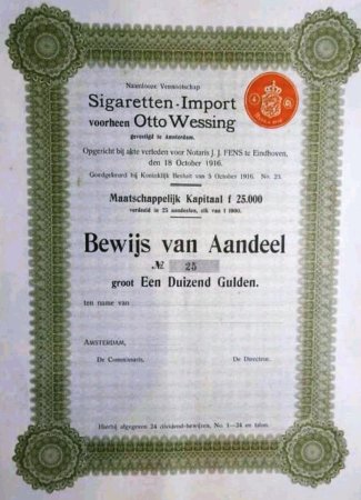 Sigaretten - Import vh Otto Wessing - Amsterdam anno 1916, AANDEEL MP Sigaretten - Import vh Otto Wessing - Amsterdam anno 1916, AANDEEL MP