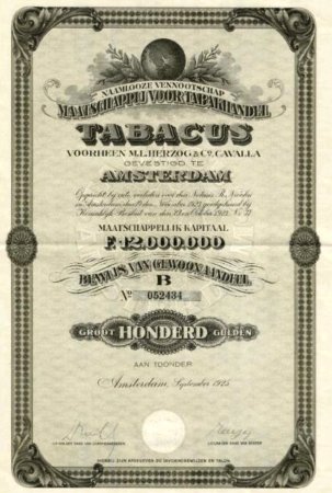 Tabacus N.V. Maatschappij voor Tabakhandel anno 1925, AANDEEL MP Tabacus N.V. Maatschappij voor Tabakhandel anno 1925, AANDEEL MP